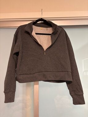 Zella dark gray quarter zip pull over sweatshirt cropped size L